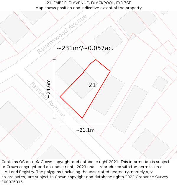 21, FAIRFIELD AVENUE, BLACKPOOL, FY3 7SE: Plot and title map