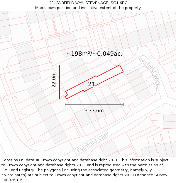 21, FAIRFIELD WAY, STEVENAGE, SG1 6BG: Plot and title map