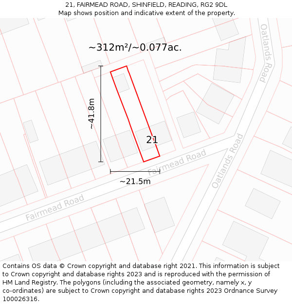 21, FAIRMEAD ROAD, SHINFIELD, READING, RG2 9DL: Plot and title map