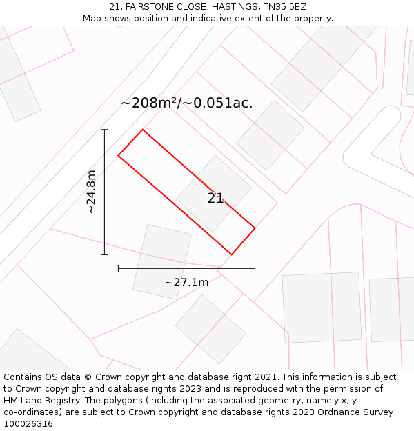 21, FAIRSTONE CLOSE, HASTINGS, TN35 5EZ: Plot and title map