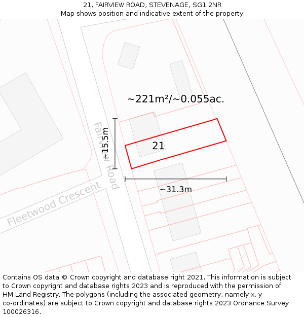 21, FAIRVIEW ROAD, STEVENAGE, SG1 2NR: Plot and title map