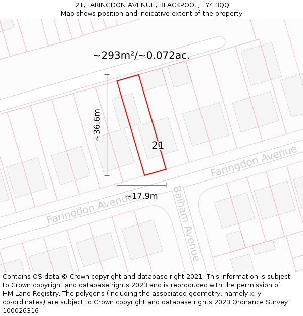 21, FARINGDON AVENUE, BLACKPOOL, FY4 3QQ: Plot and title map