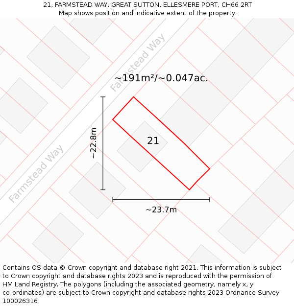 21, FARMSTEAD WAY, GREAT SUTTON, ELLESMERE PORT, CH66 2RT: Plot and title map