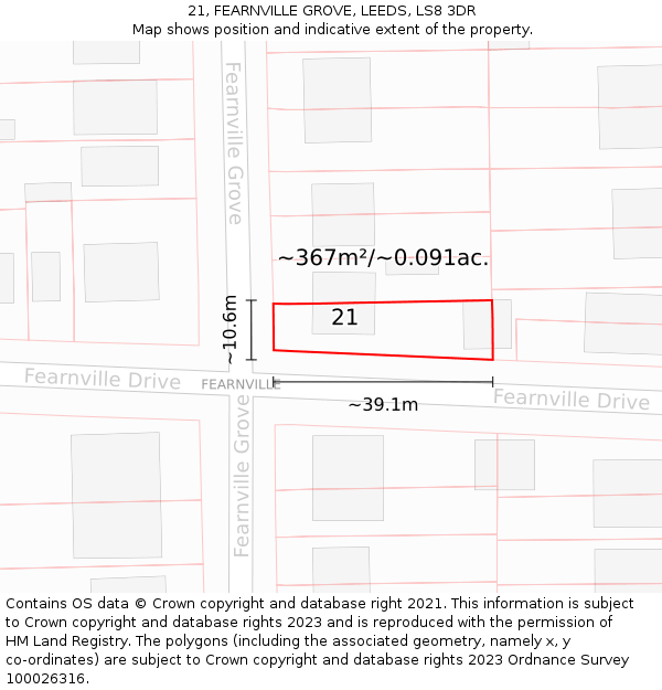 21, FEARNVILLE GROVE, LEEDS, LS8 3DR: Plot and title map