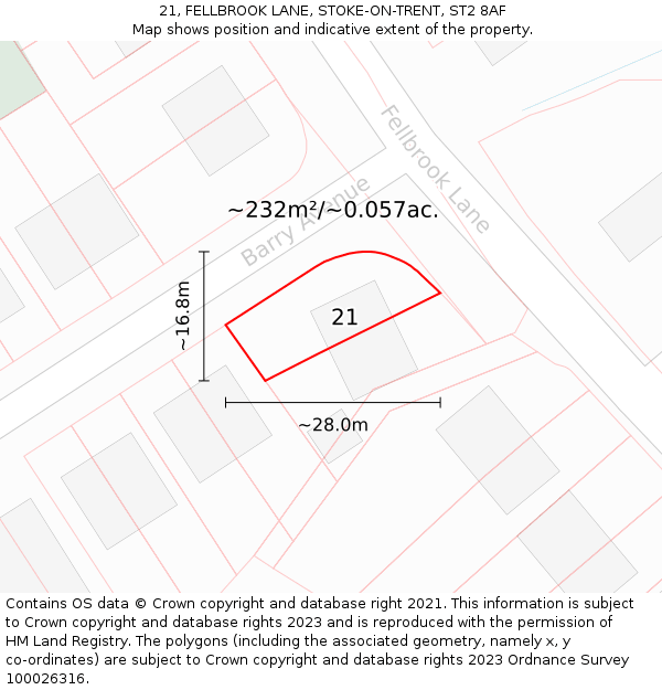 21, FELLBROOK LANE, STOKE-ON-TRENT, ST2 8AF: Plot and title map
