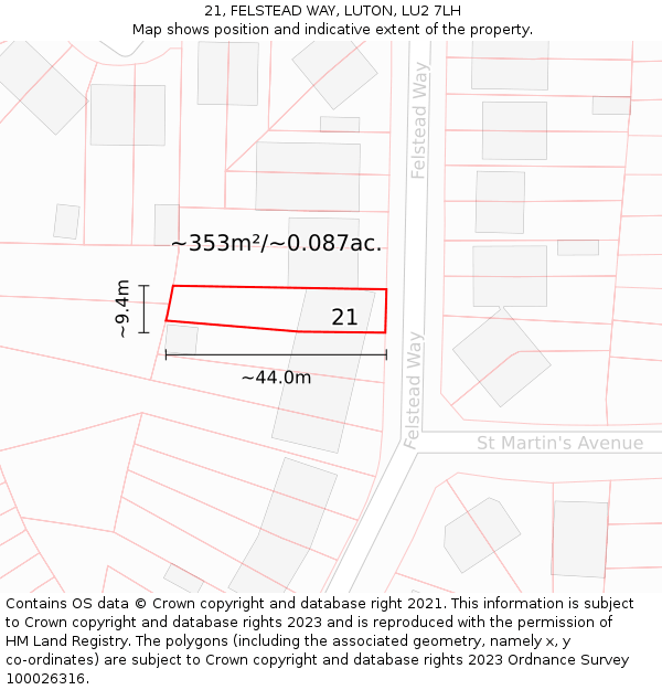 21, FELSTEAD WAY, LUTON, LU2 7LH: Plot and title map