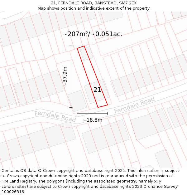 21, FERNDALE ROAD, BANSTEAD, SM7 2EX: Plot and title map