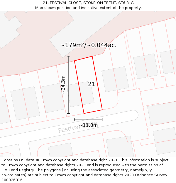 21, FESTIVAL CLOSE, STOKE-ON-TRENT, ST6 3LG: Plot and title map