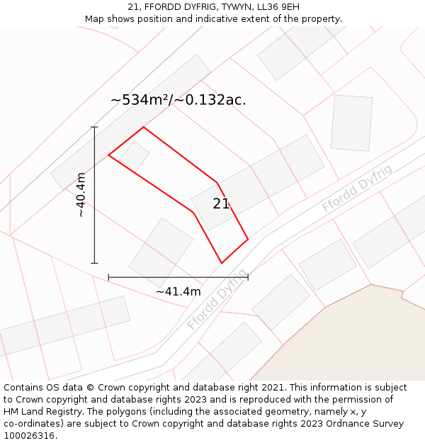 21, FFORDD DYFRIG, TYWYN, LL36 9EH: Plot and title map