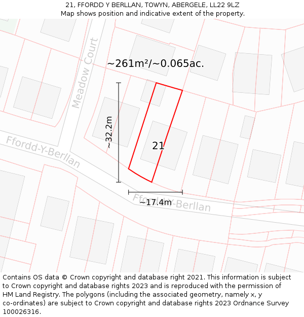 21, FFORDD Y BERLLAN, TOWYN, ABERGELE, LL22 9LZ: Plot and title map