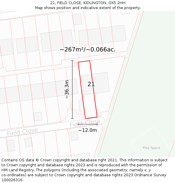 21, FIELD CLOSE, KIDLINGTON, OX5 2HH: Plot and title map