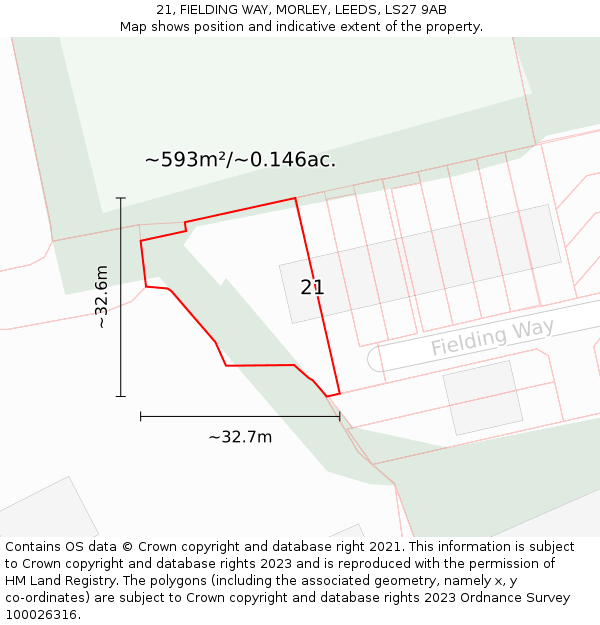 21, FIELDING WAY, MORLEY, LEEDS, LS27 9AB: Plot and title map