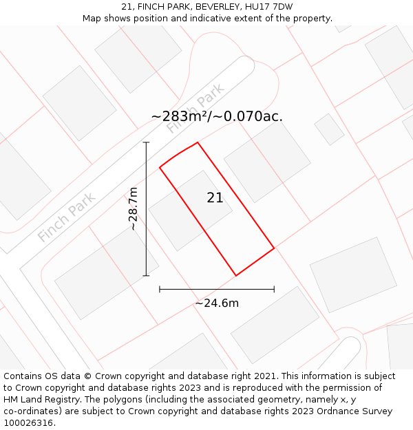 21, FINCH PARK, BEVERLEY, HU17 7DW: Plot and title map