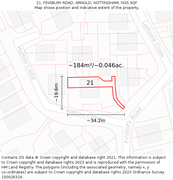 21, FINSBURY ROAD, ARNOLD, NOTTINGHAM, NG5 9QF: Plot and title map