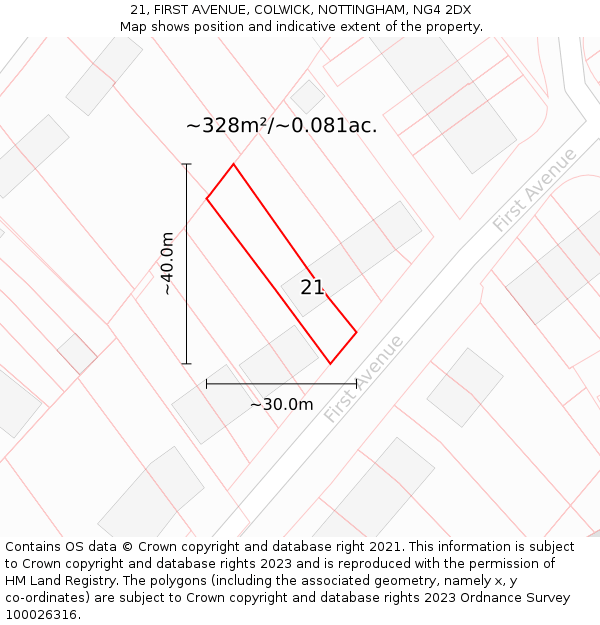 21, FIRST AVENUE, COLWICK, NOTTINGHAM, NG4 2DX: Plot and title map