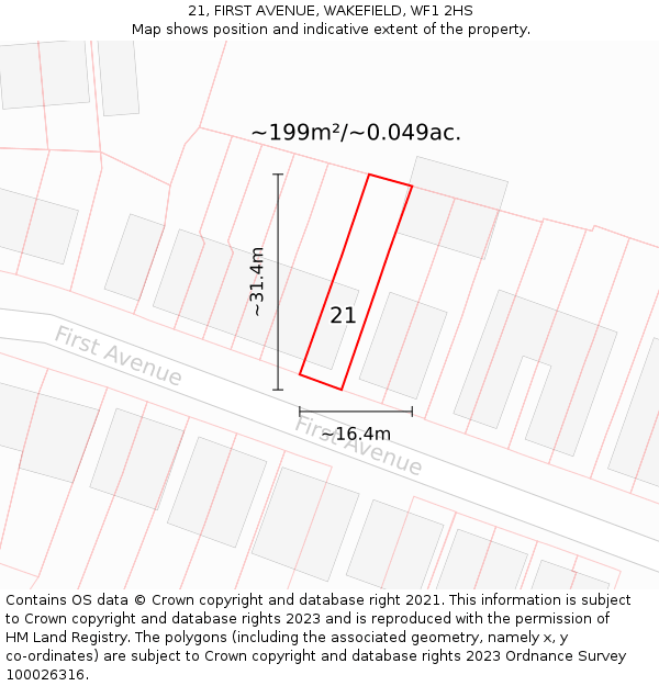 21, FIRST AVENUE, WAKEFIELD, WF1 2HS: Plot and title map