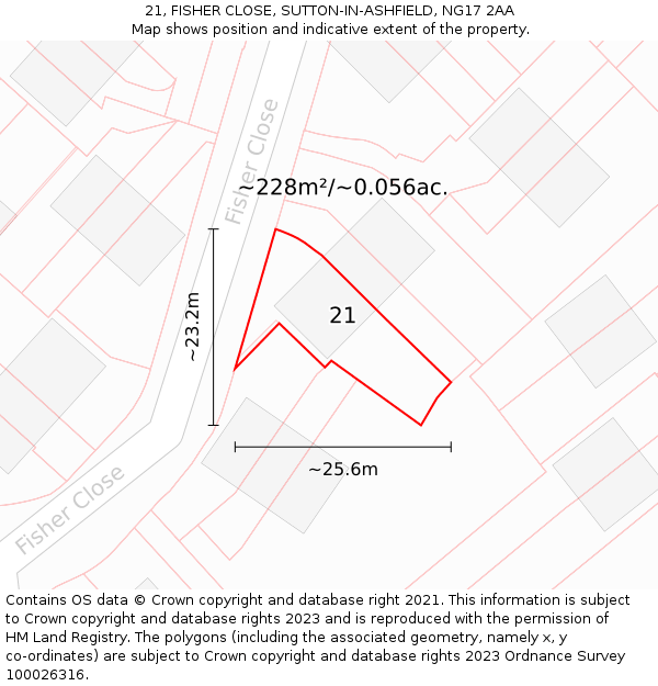 21, FISHER CLOSE, SUTTON-IN-ASHFIELD, NG17 2AA: Plot and title map