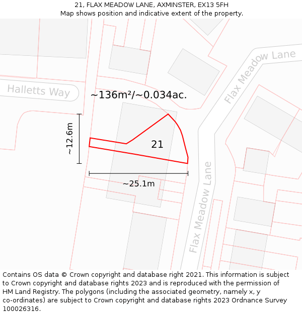 21, FLAX MEADOW LANE, AXMINSTER, EX13 5FH: Plot and title map