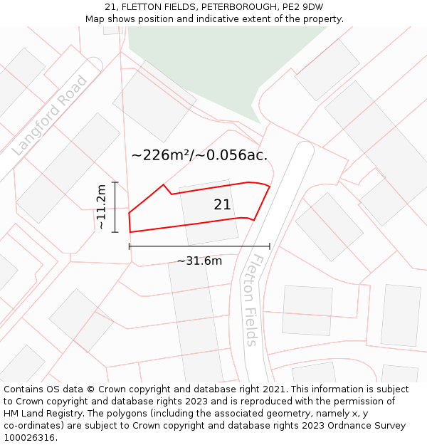 21, FLETTON FIELDS, PETERBOROUGH, PE2 9DW: Plot and title map