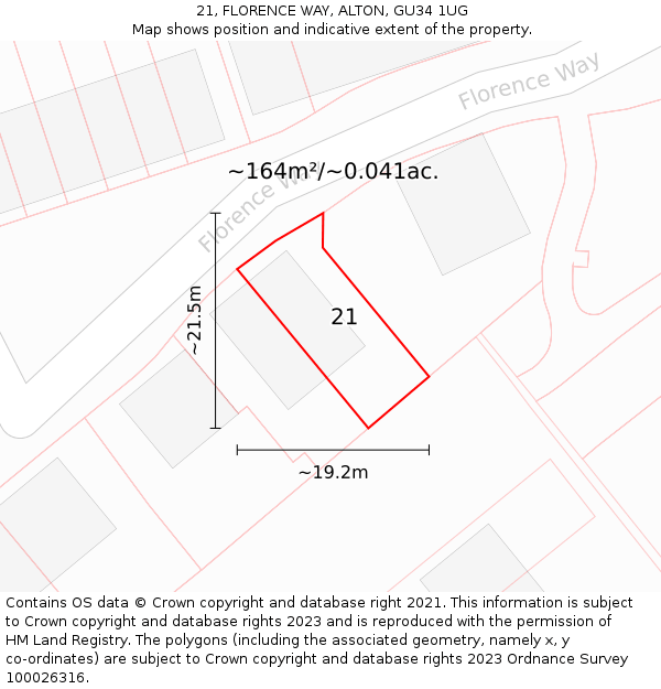 21, FLORENCE WAY, ALTON, GU34 1UG: Plot and title map