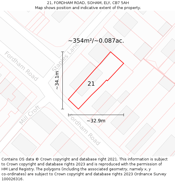 21, FORDHAM ROAD, SOHAM, ELY, CB7 5AH: Plot and title map