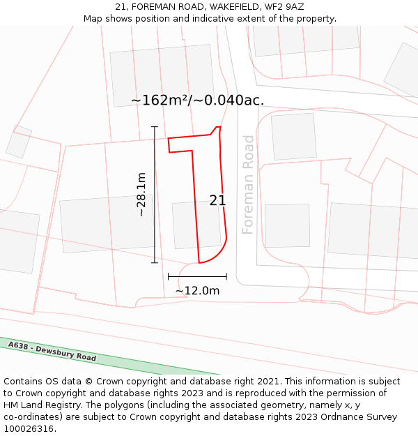 21, FOREMAN ROAD, WAKEFIELD, WF2 9AZ: Plot and title map