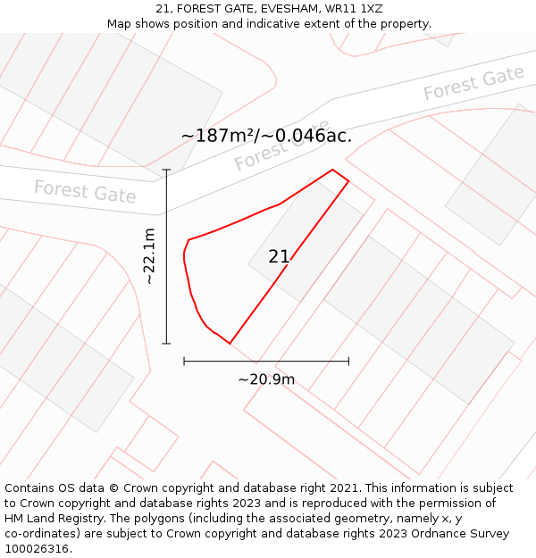 21, FOREST GATE, EVESHAM, WR11 1XZ: Plot and title map