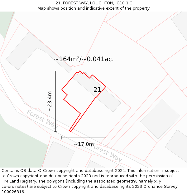 21, FOREST WAY, LOUGHTON, IG10 1JG: Plot and title map