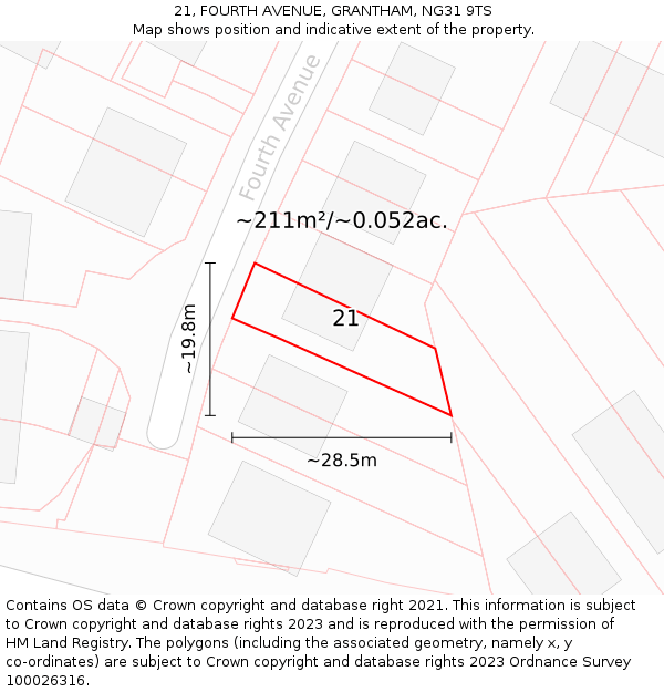 21, FOURTH AVENUE, GRANTHAM, NG31 9TS: Plot and title map