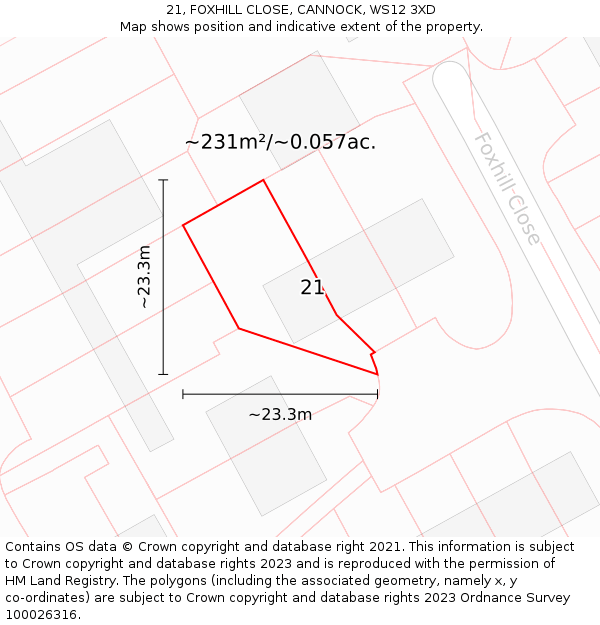 21, FOXHILL CLOSE, CANNOCK, WS12 3XD: Plot and title map