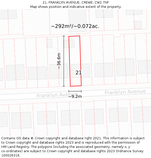 21, FRANKLYN AVENUE, CREWE, CW2 7NF: Plot and title map