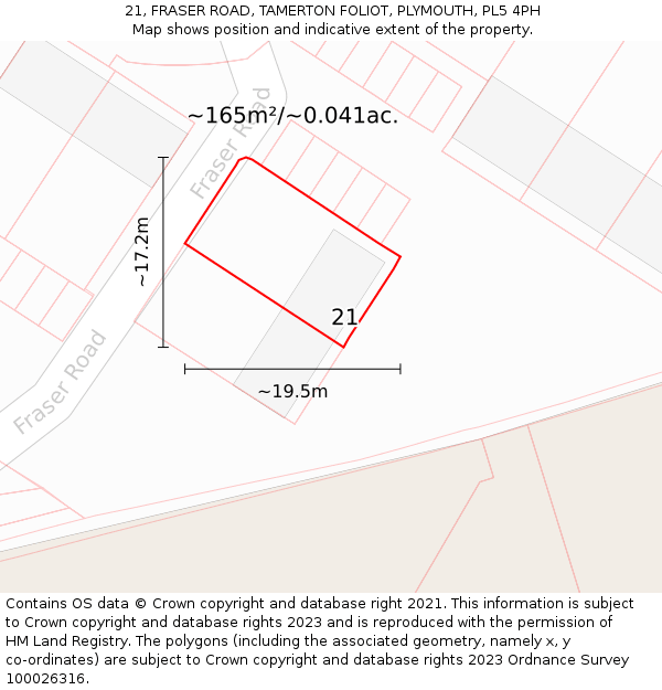 21, FRASER ROAD, TAMERTON FOLIOT, PLYMOUTH, PL5 4PH: Plot and title map