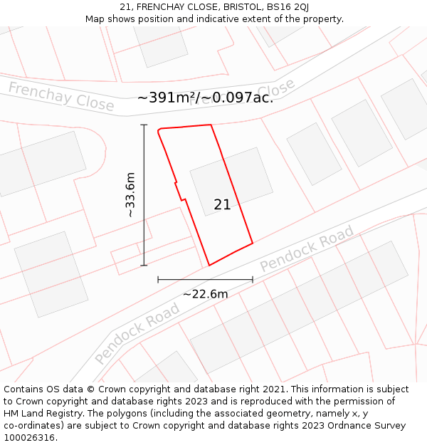 21, FRENCHAY CLOSE, BRISTOL, BS16 2QJ: Plot and title map