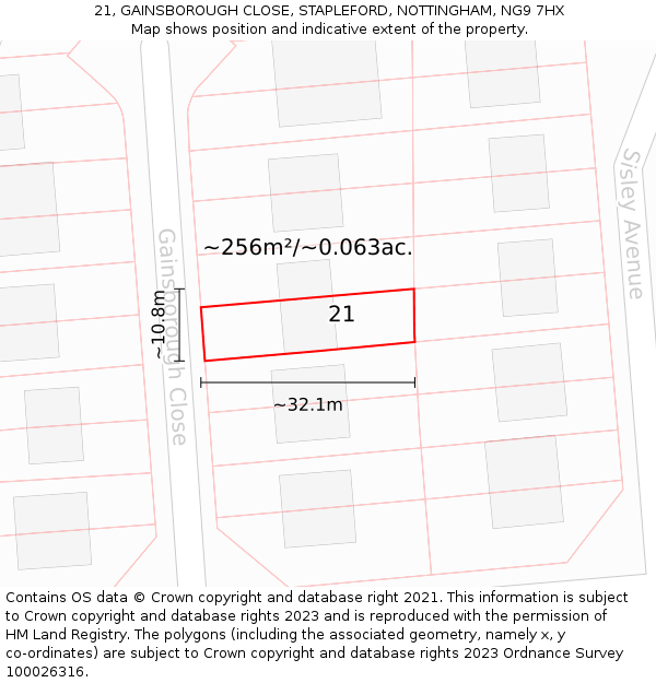 21, GAINSBOROUGH CLOSE, STAPLEFORD, NOTTINGHAM, NG9 7HX: Plot and title map