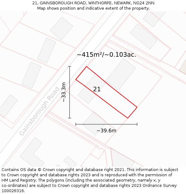 21, GAINSBOROUGH ROAD, WINTHORPE, NEWARK, NG24 2NN: Plot and title map