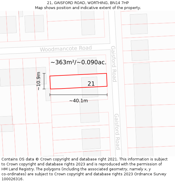 21, GAISFORD ROAD, WORTHING, BN14 7HP: Plot and title map