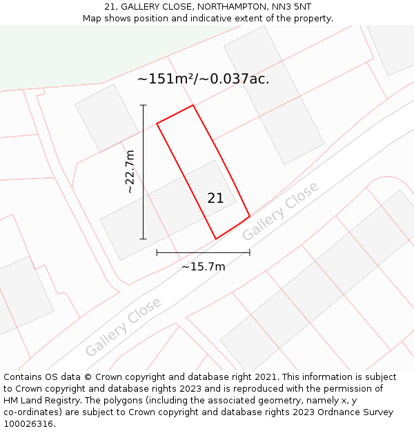 21, GALLERY CLOSE, NORTHAMPTON, NN3 5NT: Plot and title map