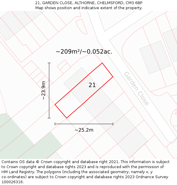 21, GARDEN CLOSE, ALTHORNE, CHELMSFORD, CM3 6BP: Plot and title map