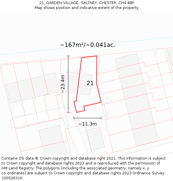 21, GARDEN VILLAGE, SALTNEY, CHESTER, CH4 8BF: Plot and title map