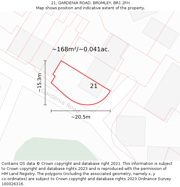 21, GARDENIA ROAD, BROMLEY, BR1 2FH: Plot and title map