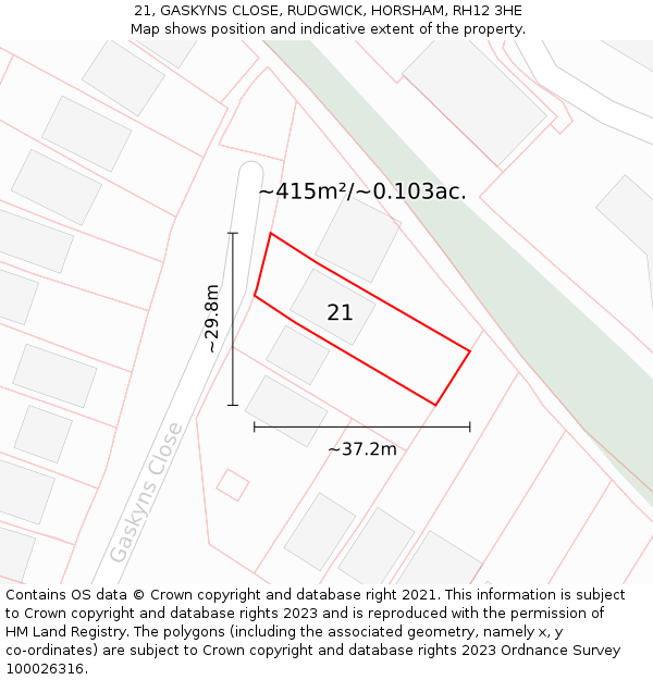 21, GASKYNS CLOSE, RUDGWICK, HORSHAM, RH12 3HE: Plot and title map