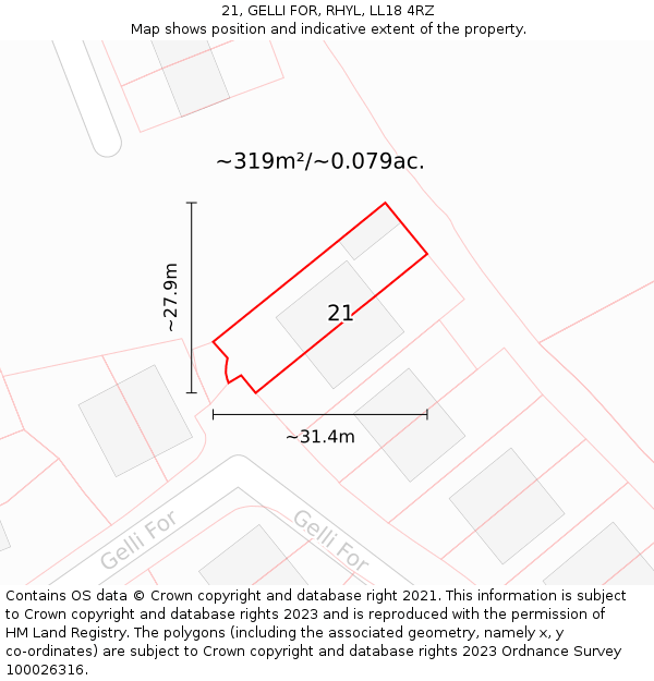 21, GELLI FOR, RHYL, LL18 4RZ: Plot and title map