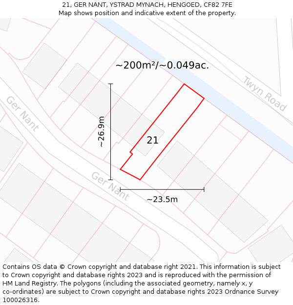 21, GER NANT, YSTRAD MYNACH, HENGOED, CF82 7FE: Plot and title map