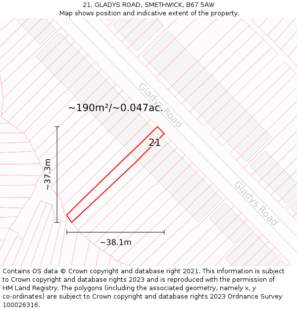 21, GLADYS ROAD, SMETHWICK, B67 5AW: Plot and title map