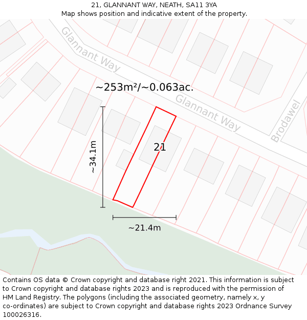 21, GLANNANT WAY, NEATH, SA11 3YA: Plot and title map