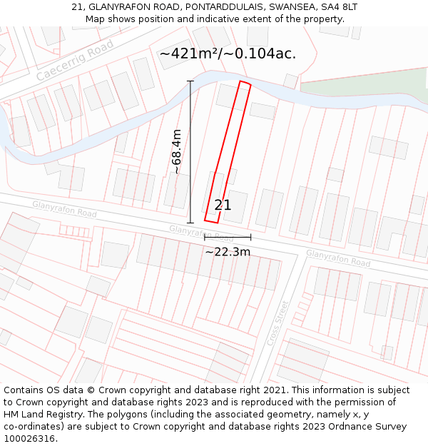 21, GLANYRAFON ROAD, PONTARDDULAIS, SWANSEA, SA4 8LT: Plot and title map