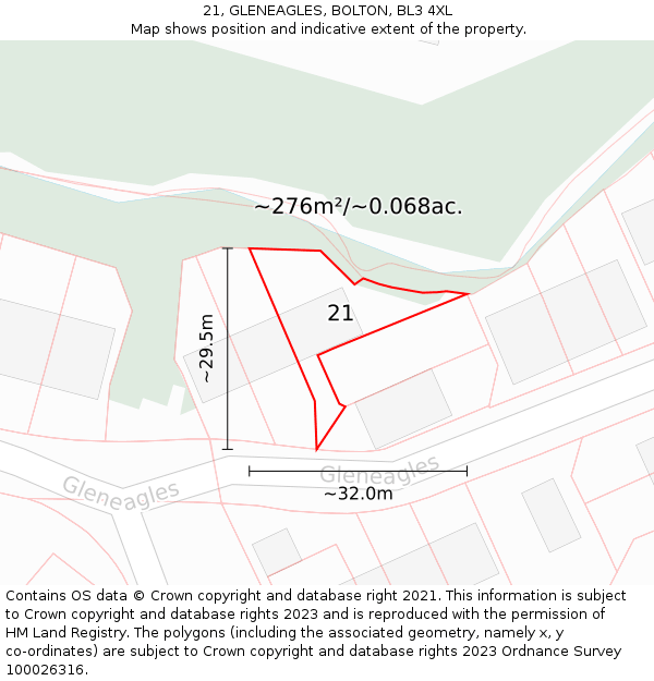 21, GLENEAGLES, BOLTON, BL3 4XL: Plot and title map