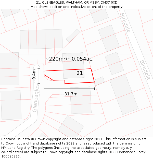 21, GLENEAGLES, WALTHAM, GRIMSBY, DN37 0XD: Plot and title map