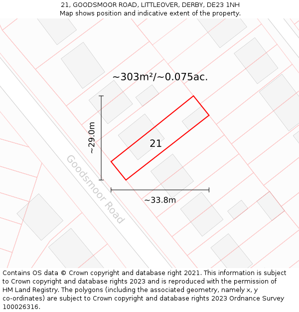 21, GOODSMOOR ROAD, LITTLEOVER, DERBY, DE23 1NH: Plot and title map