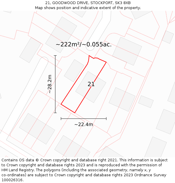 21, GOODWOOD DRIVE, STOCKPORT, SK3 8XB: Plot and title map